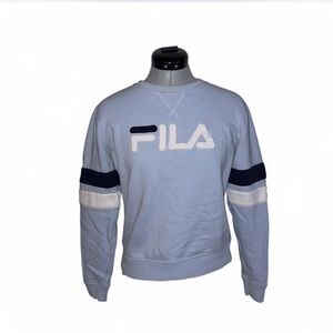 FILA Women's Light Blue Sweatshirt with Navy Accents Size S